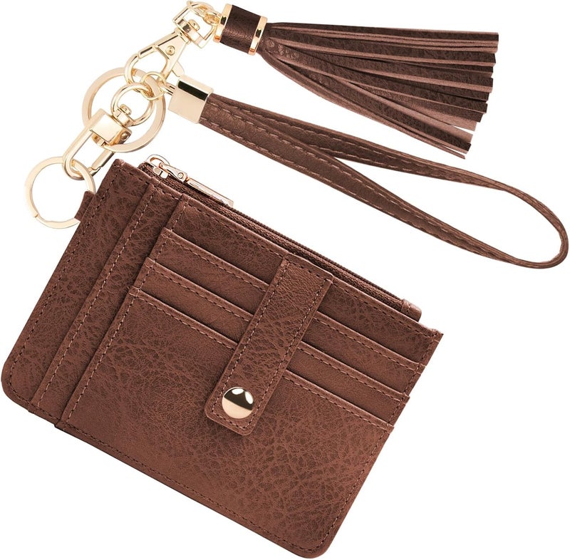 KNGITRYI Small Wristlet Wallets for Women RFID Credit Card Holder Wallet Keychain Wristlet Wallet Credit Card Wallets for Women (Chocolate Brown) - Image 1
